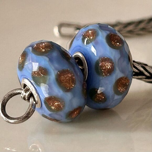 TROLLBEADS Gold Stream Facet #2 Blue & Copper Glitter LAA 925S NEW! Peoples Bead - Picture 1 of 7